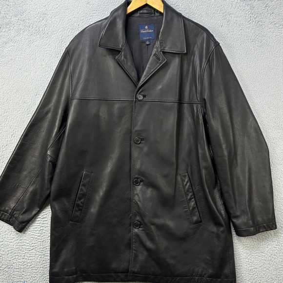 Brooks Brothers Mens XL Jacket Genuine Leather Black Overcoat Fast Shipping EUC